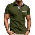 thumbnail image 2 of Yifymode Men's Classic Fit Short Sleeve Polo Shirt, Plaid Trim Collar Pocket Business Casual Top Army Green L, 2 of 7