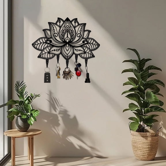 Lotus Wall-Mounted Key Holder Stylish Entryway Organizer Coat Hooks & Hat Rack Modern Gold/Bronze Wall Shelf for Keys, Bags & Accessories. Space-Saving Home Decor Christmas Decor Halloween Decor