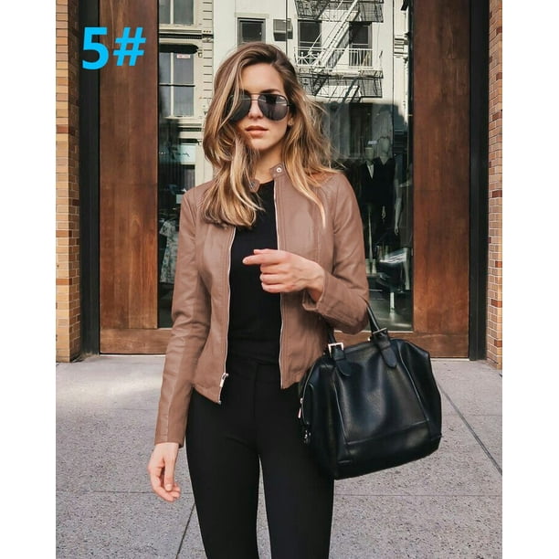 Allukasa abrigo de bicicleta para mujer prendas de vestir de cuero PU traje con cremallera chaqueta corta fina de moda para mujer primavera otono 2020 Deng Xun unisex Bodega Aurrera en linea