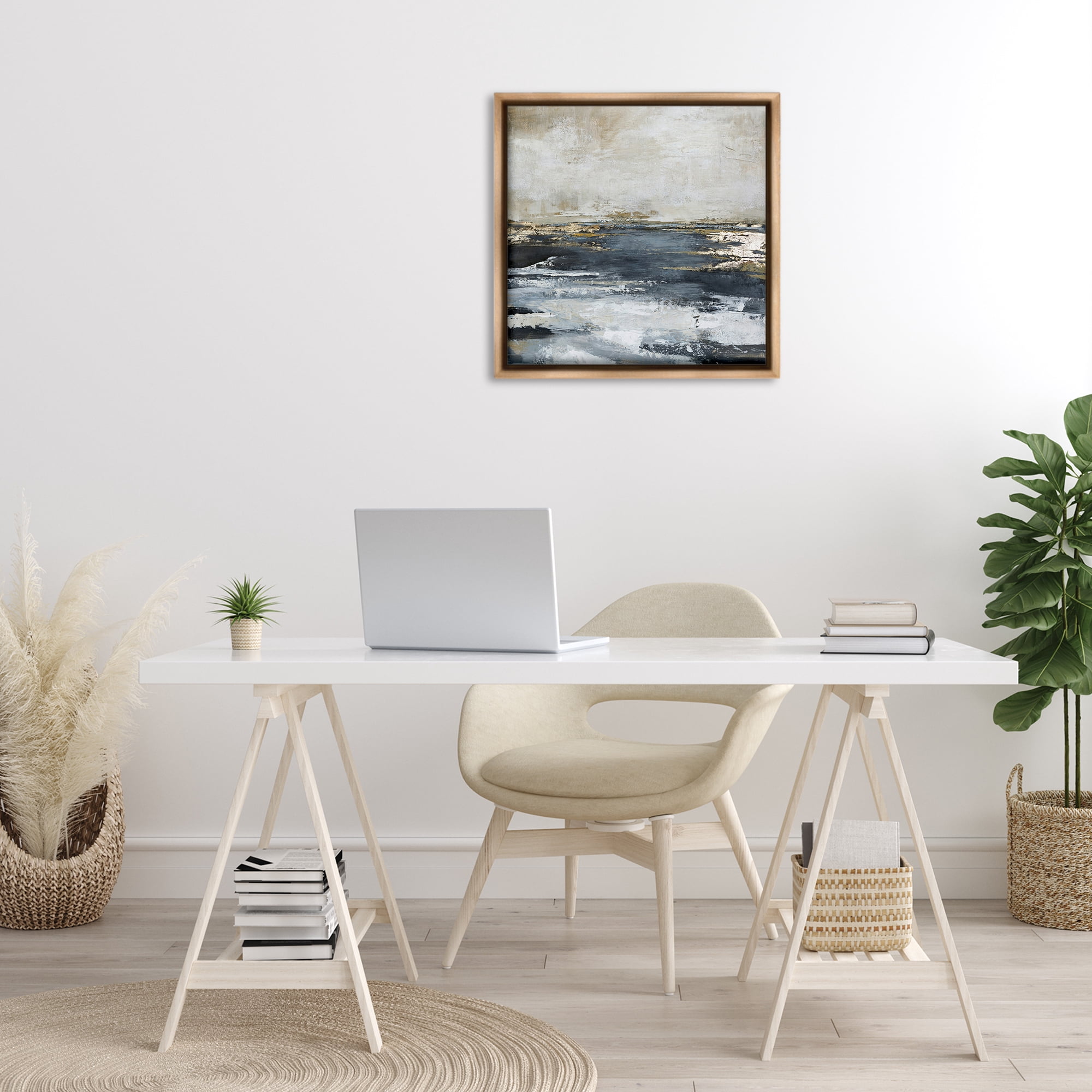 Stupell Industries Rustic Stormy Sea Abstract Painting Brown Floater Framed Canvas Art Print Wall Art, 25 x 25