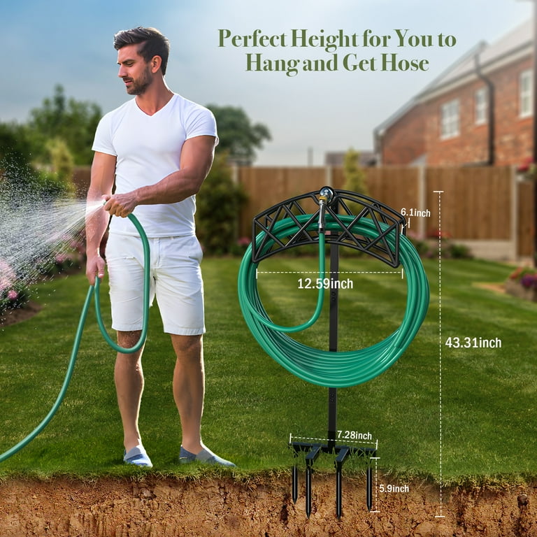 Garden Hose Holder, Freestanding Water Hose Holder, Detachable Heavy Duty Hose  Reel for Outdoor 