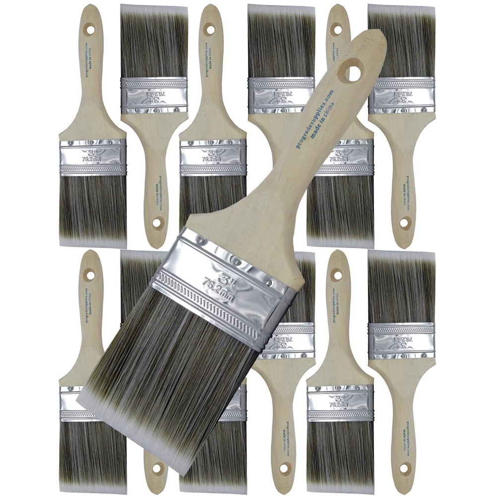 Pro Grade Premium Paint Brushes 3 inch Flat Sash Brush 12 Pack