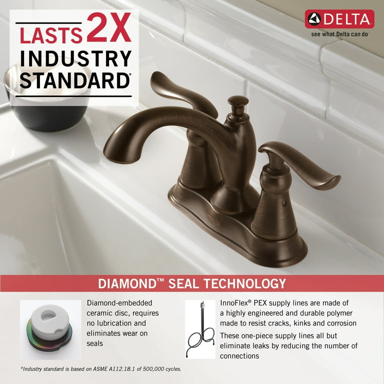 Delta Linden Two Handle Centerset Bathroom Faucet with Metal Drain