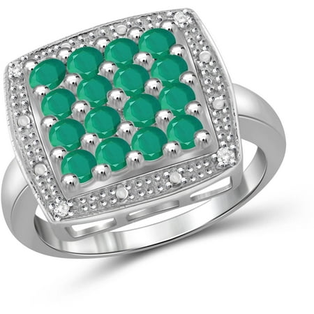 JewelersClub 1.12 Carat T.G.W. Emerald Gemstone and 1/20 Carat T.W. White Diamond Sterling Silver Square Ring