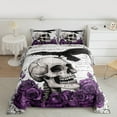 thumbnail image 2 of Manfei Romantic Skeleton Full Size Comforter Sets, Dreamy Purple Rose Flower Bedding Comforter Set, Valentines Day Reversible Bedding Sets, Luxury Bedroom Decor, 3 Pieces, 2 of 8