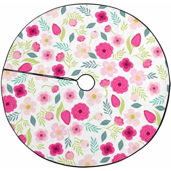 FMSHPON Cute VintageRustic Flowers Xmas Christmas Tree Skirt Stand Mat for Holiday Party Decoration Indoor Outdoor 48 inches