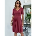 thumbnail image 6 of Women's Pleated V Neck Short Sleeve Tee Dress 95% Rayon 5% Spandex Comfortable Knee Length Casual Everyday Soft Feel, 6 of 17