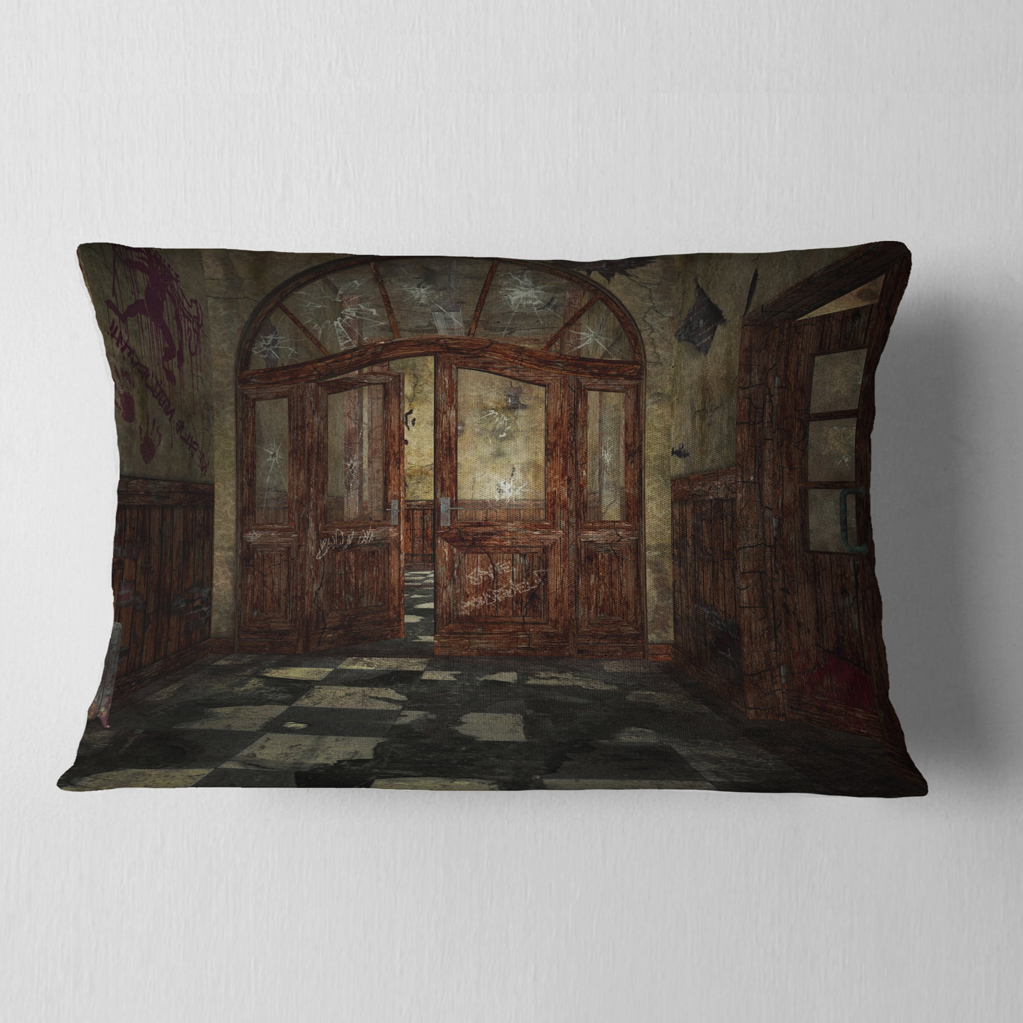 Designart Abandoned Interior - Landscape Painting Throw Pillow - 12x20