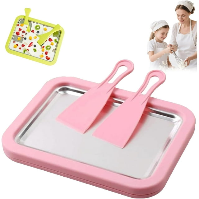 Myfroroll Crème Glacée, Myfroroll Rouleau de Crème Glacée, Plateau de Fabrication de Crème Glacée Roulée avec 2 Spatules, Mini Machine à Crème Glacée Roulée pour la Maison, Rouleau de Crème Glacée Instantané pour Gelato Yogourt Glacé (Rose, 1)