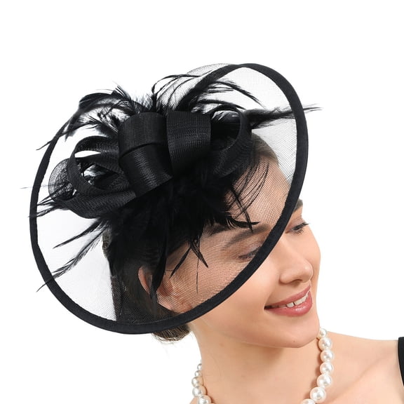 RUISINERY Elegant Feathered Tulle Cocktails Hat Fascinator For Women Elegant Party Headpiece With Netting Detail for Bride