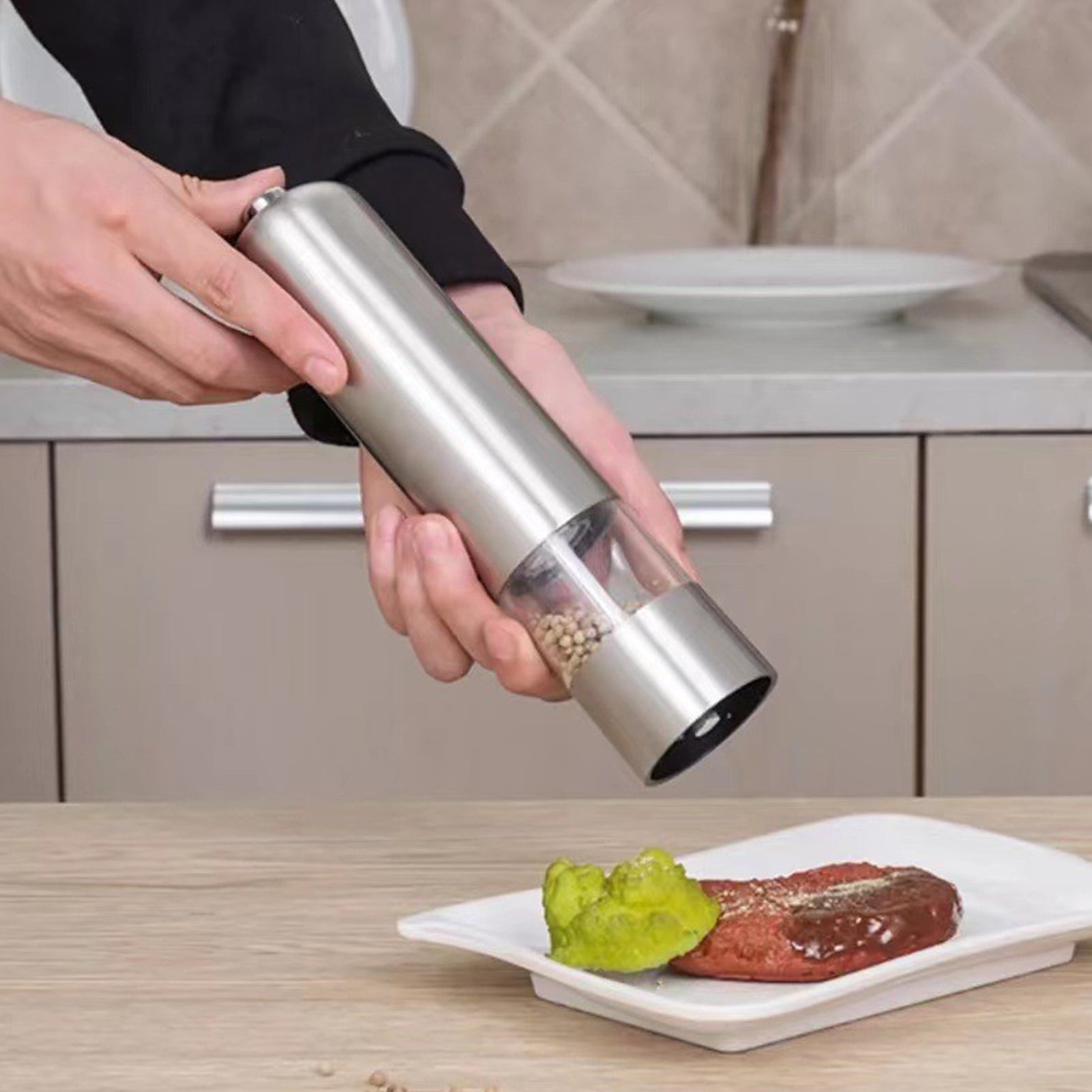 sunsanly Pepper Grinder Battery Powered Electric Salt Grinder Adjustable Coarseness Pepper Mill for Home Kitchen
