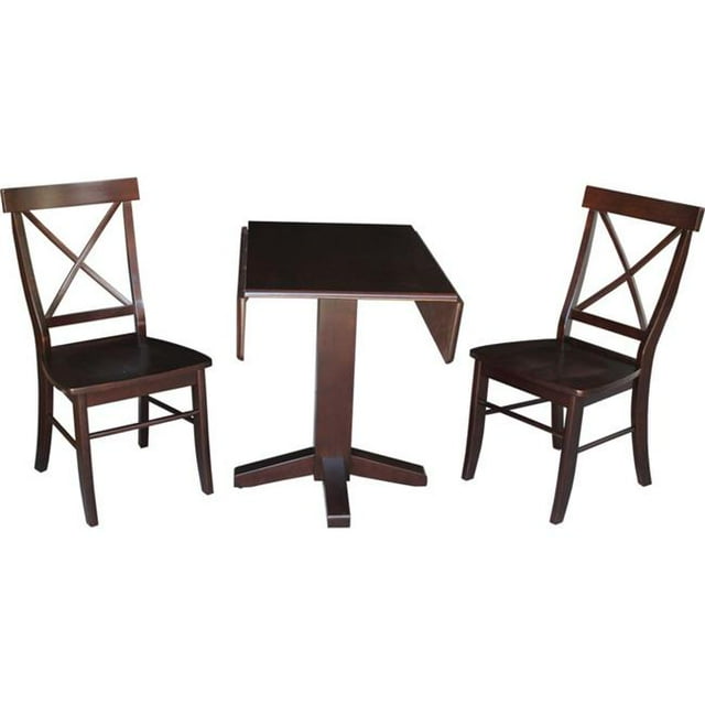 International Concepts K15-36-C613-2 Table Carrée à Double Abattant de 36 Po avec 2 Chaises Dossier en X, Moka Riche