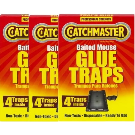(3 Pack) Catchmaster Baited Mouse Glue Traps - 4 (Best Mouse Bait Ever)