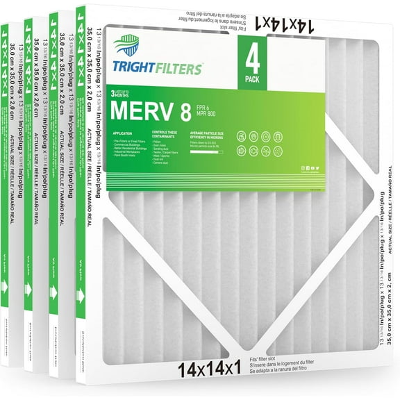 14x14x1 Air Filter 4 Pack MERV 8 Pleated Dust Defense HVAC AC Furnace Filter