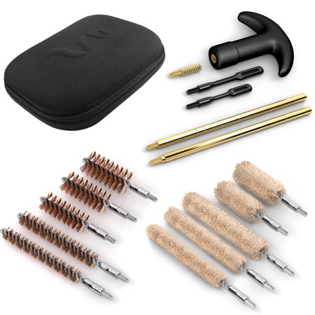 Wydan Pistol Gun Cleaning Kit and Case - 16 Piece, Universal Cleaning Kit Rods 22 357 38 40 44 45 9mm Small Compact Travel Size Black Portable Metal (Best 9mm Pistol Powder)