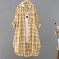 thumbnail image 2 of Ladies' Checkered Shirt Cardigan, Spring Autumn Medium Long Loose Fit Thin Outer Shirt, Plus Size V-Neck Short Sleeve Top for Casual Wear, Daily Use, and Vacation Activities Yellow L, 2 of 6