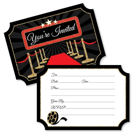 Red And White Wedding Invitations - Red Carpet Hollywood - Shaped Fill-In Invitations - Movie Night Party Invitation Cards with Envelopes - Set of 12
