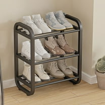 AuroraX Stainless Steel Shoe Rack Black Metal 3 Tier Small Shoe Rack Organizer Free Standing Vertical Sturdy Space-Saving Corner Minimalist Shoe Storage Organizer for Closet,Entryway,Door