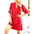 thumbnail image 2 of Summer Dresses for Women V Neck Ruffle Short Sleeve Casual Shift Dress with Pockets Red S, 2 of 7