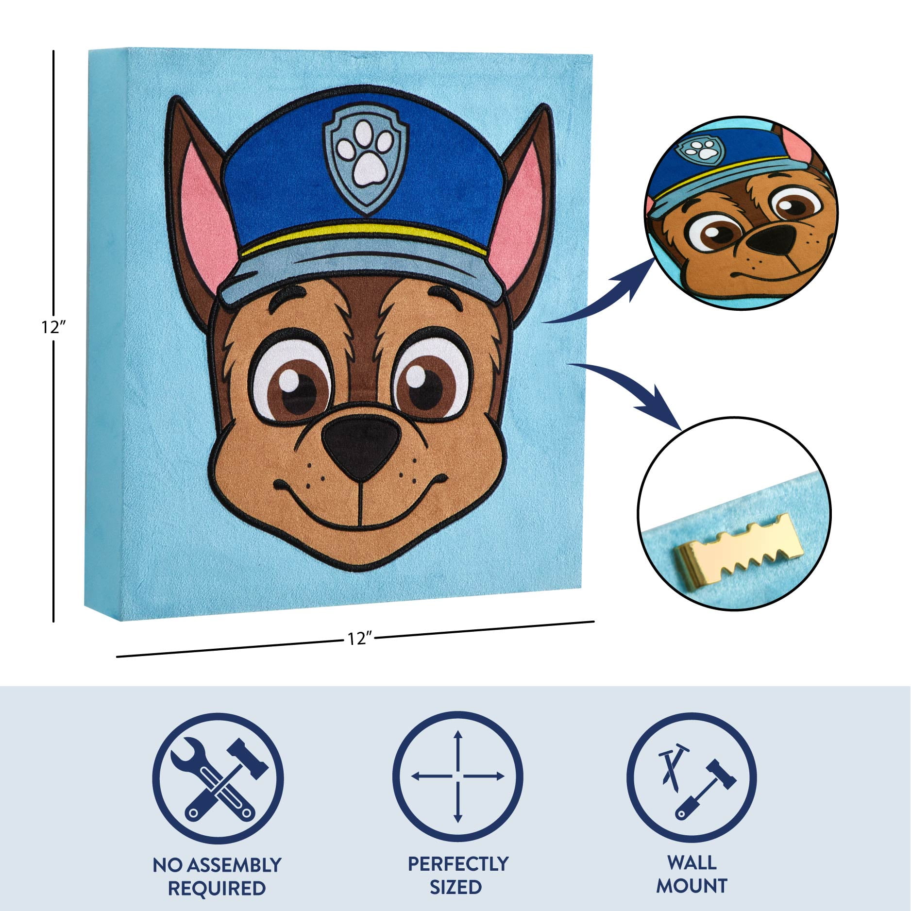 Nickelodeon Paw Patrol Chase Plush Textured Wall Art for Kids, 12" x 12"