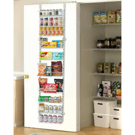 VEVOR Over the Door Pantry Organizer, 10-Tier Pantry Organization and Storage, Heavy-Duty Steel Hanging Spice Rack, Adjustable Wall Seasoning Shelves, for Home Kitchen Laundry Room Bathroom, White