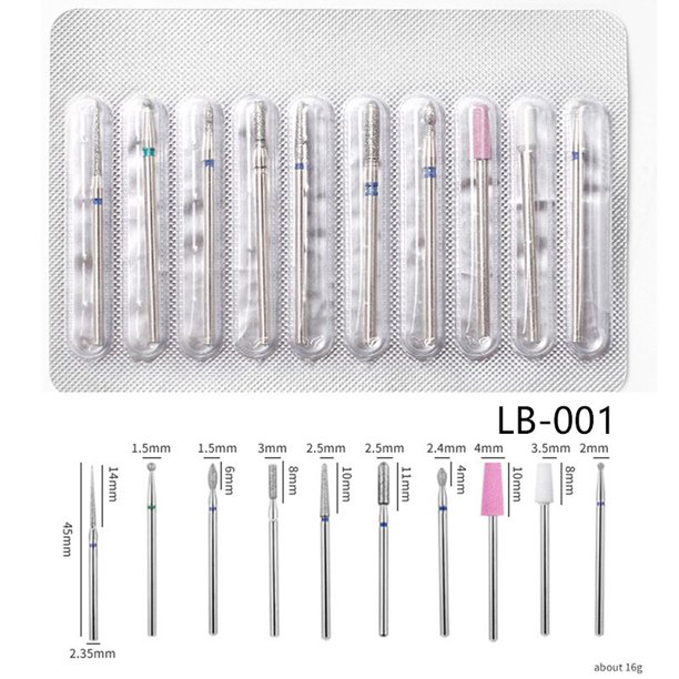10 unid/set de brocas de diamante para uñas, taladros eléctricos para manicura, Kits de fresas, limas de pedicura, herramientas de esmalte de Gel, accesorios para uñas Gao Jinjia LED