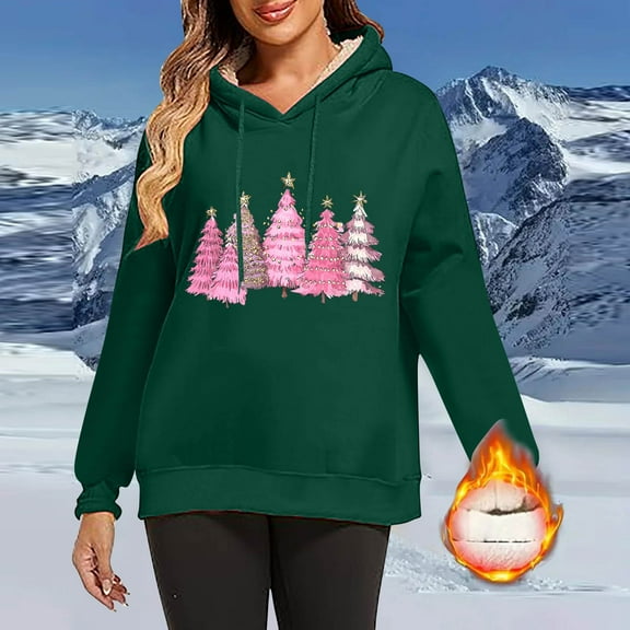 Black*Friday Chaoheng Hoodies for Women Plus Size Women's Thermal Flocked Christmas Print Hoodie,Brushed Fleece Lined Long Sleeve Pullover Womens Fall Tops 2025