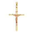 thumbnail image 2 of Wellingsale 14K Two 2 Tone Rose and Yellow Gold Polished Religious Catholic Crucifix Pendant, 2 of 4
