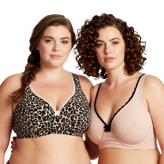 Curve Muse Women’s Unlined Plus Size Comfort Cotton Underwire Bra-Tan/Black,Nude-34B