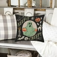 thumbnail image 4 of Vintage Halloween Pillow Covers Black Green Ghost Keep It Creepy Pumpkin Scaredy Cat Bat Spider Trick or Treat Spooky Autumn Farmhouse Decoration Throw Pillow Cases 18x18 Inch Cotton Linen, 4 of 6