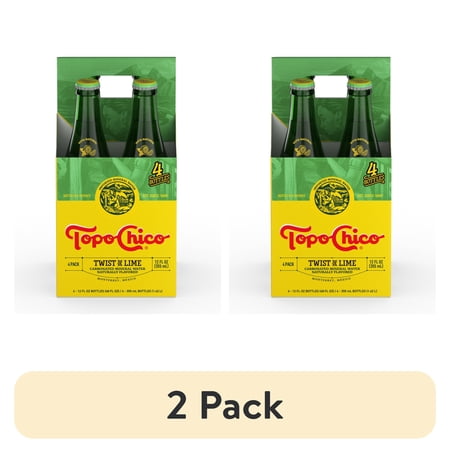 (2 pack) Topo Chico Mineral Water Twist of Lime Sparkling Water Glass Bottles, 12 fl oz, 4 Pack