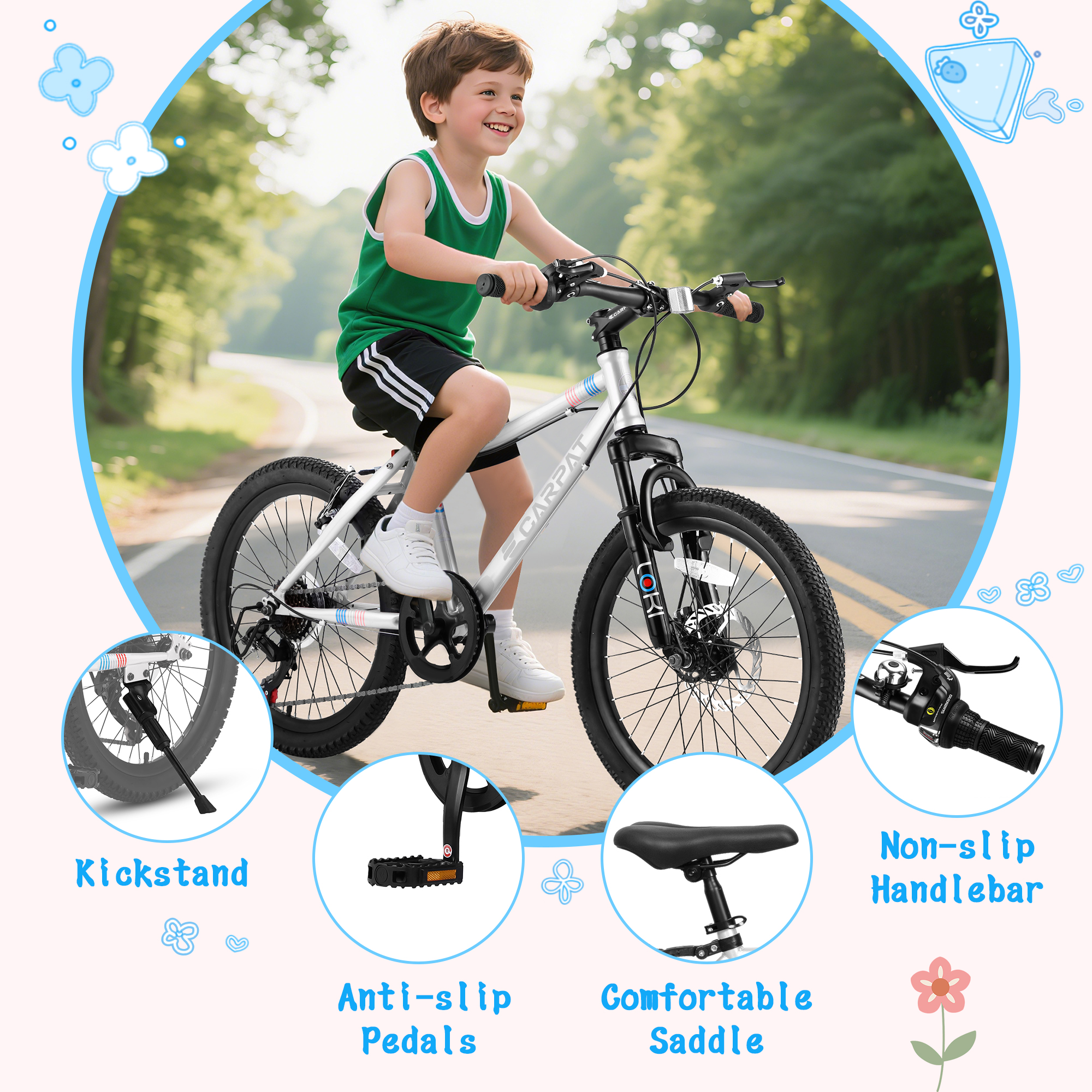Ecarpat Boys Kids' 20" Steel Mountain Bike, White/Black