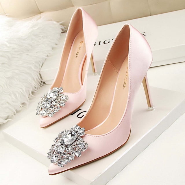 Zapatos de tacón alto con diamantes de imitación para mujer, zapatos sexis finos puntiagudos Wmkox8yii hfjk733