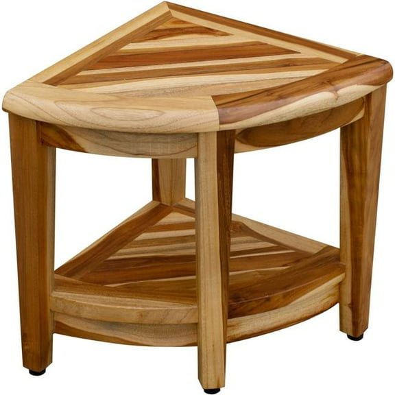Compact Teak Wide Corner Shower Outdoor Bench with Shelf - Natural