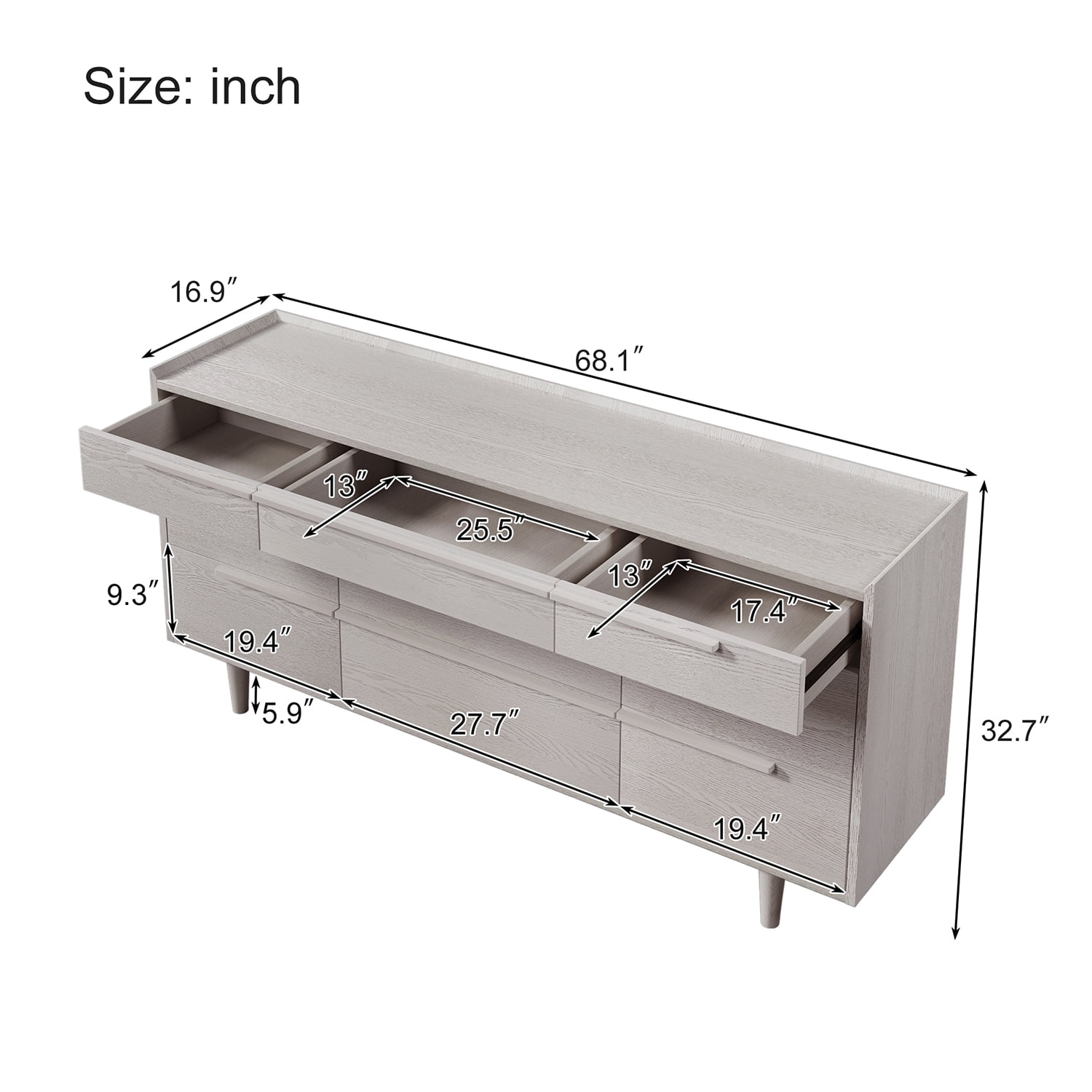 Kadyn 9-Drawer Dresser, Solid Wood Storage Dresser Closet with Solid Wood Legs, Modern Horizontal Dresser for Living Room, Stone Gray Kadyn 9-Drawer Dresser, Solid Wood Storage Dresser Closet with Solid Wood Legs, Modern Horizontal Dresser for Living Room, Stone Gray