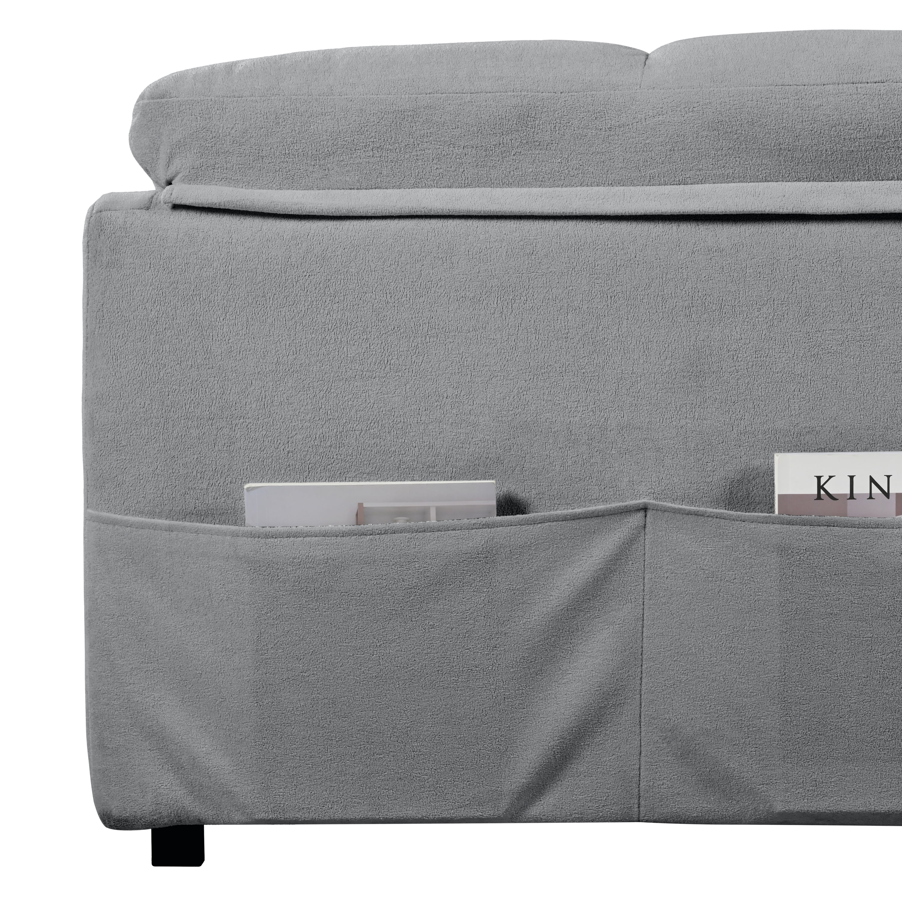 Convertible Pull-Out Queen Sleeper Sofa, 3-in-1 Sofa Bed with Side Storage & 8 Silent Casters, Thick Padded Chenille Loveseat for Living Room, Bedroom, Apartment, Grey
