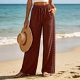 thumbnail image 6 of Admvng Womens Linen Pants Wide Leg Elastic Drawstring Waist Vacation Trousers, 6 of 7