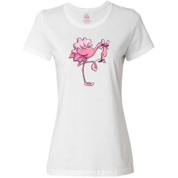 Inktastic Flamingo Ballerina in Tutu and Ballet Toe Shoes Women's T-Shirt