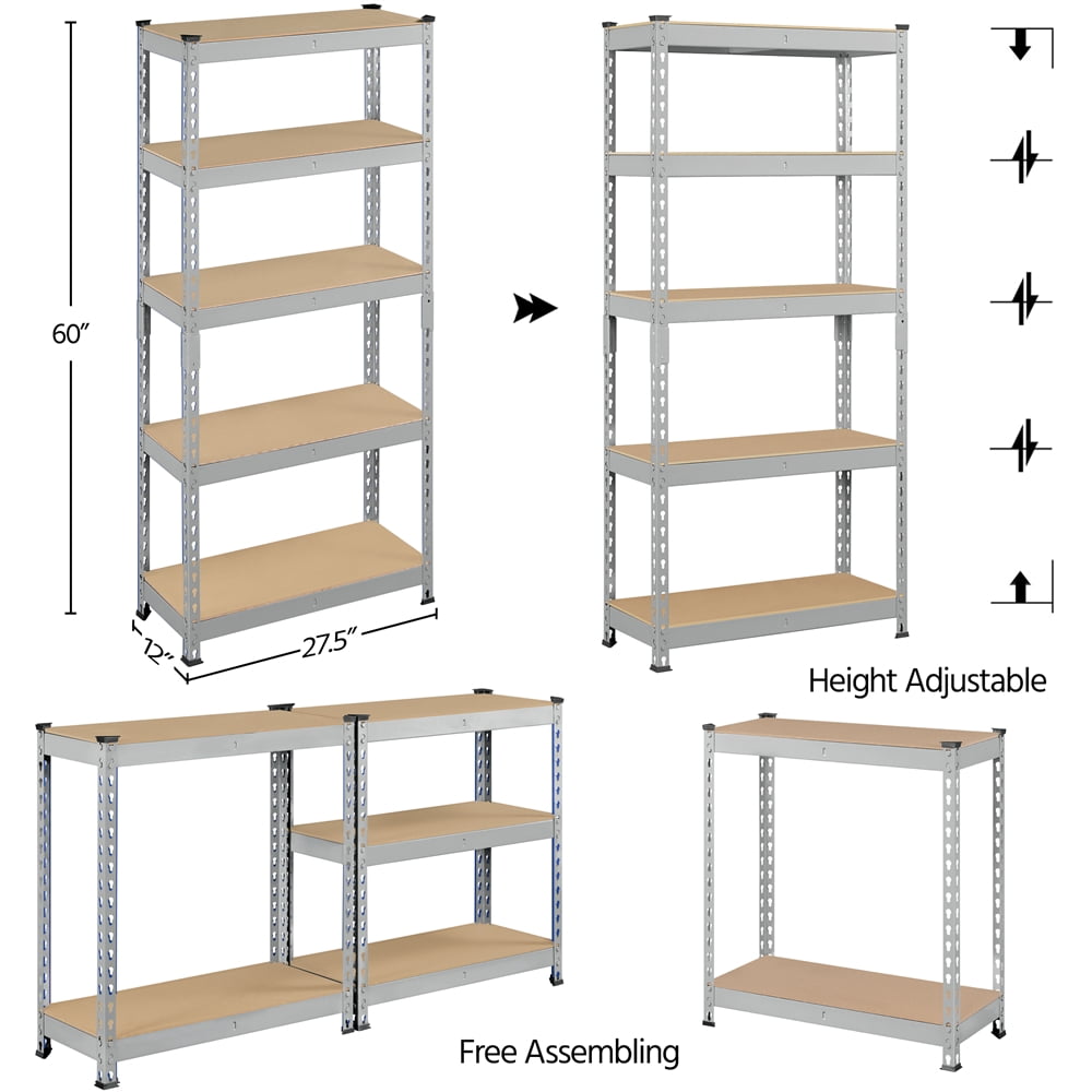 Yaheetech 2 Pieces of 5 Tiers Boltless Storage Shelf Goods Rack for Home Warehouse, Light Gray