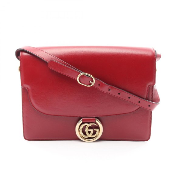 Pre-Owned Gucci Double G Shoulder Bag Handbag Leather Women's Red 596478