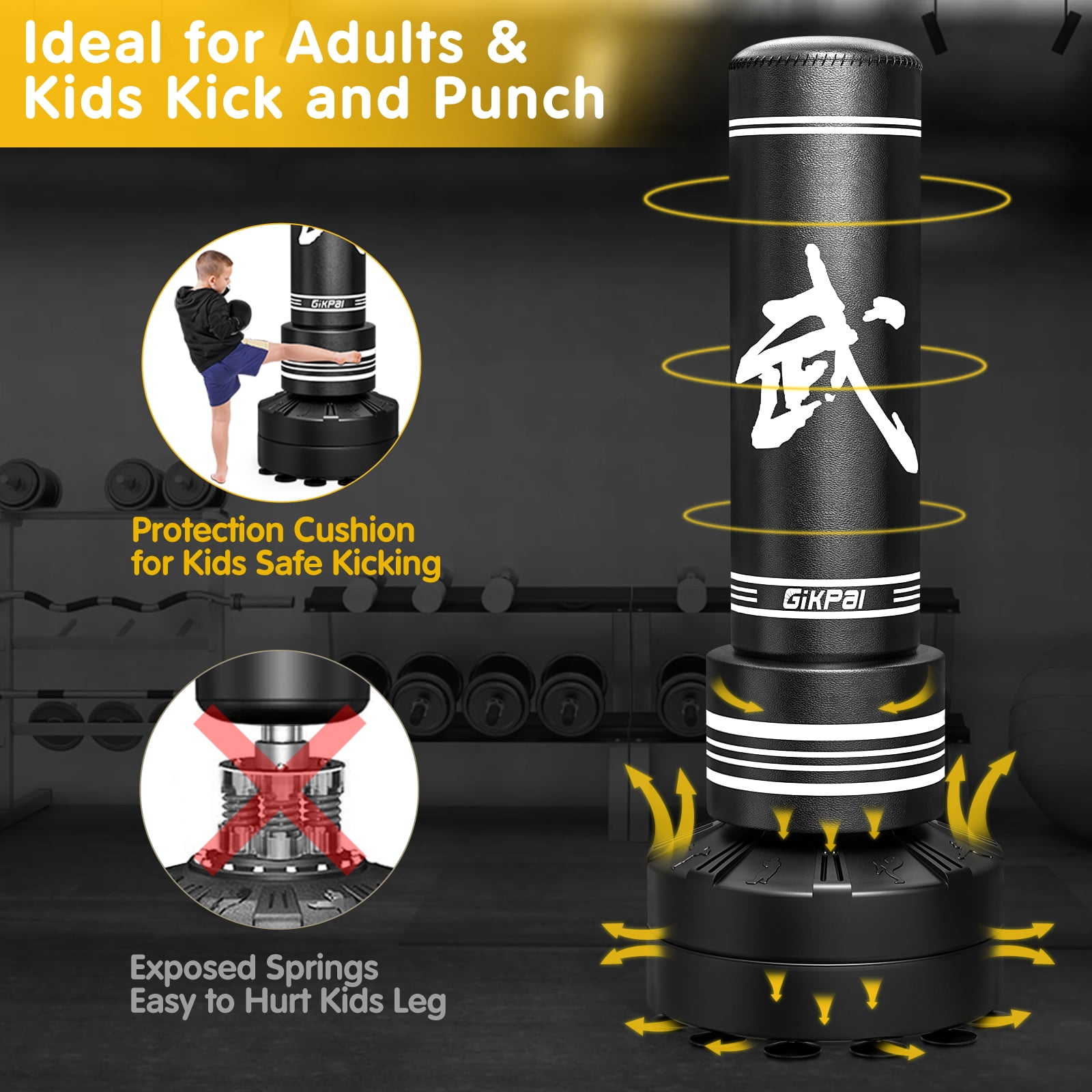 Wostoo Freestanding Punching Bag with 2 Hand Warps,Heavy Fitness Training Bag for MMA Muay Thai Training