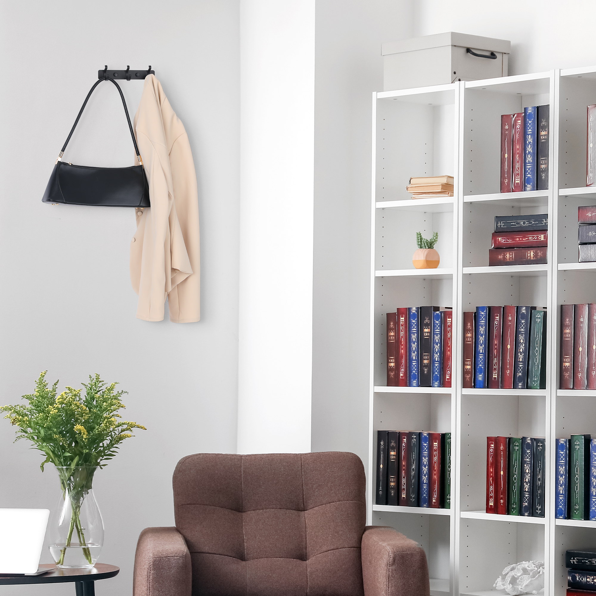 Unique Bargains 1 Pack Coat Rack Wall Mount Metal Coat Hook for Hanging with 3 Hooks Black