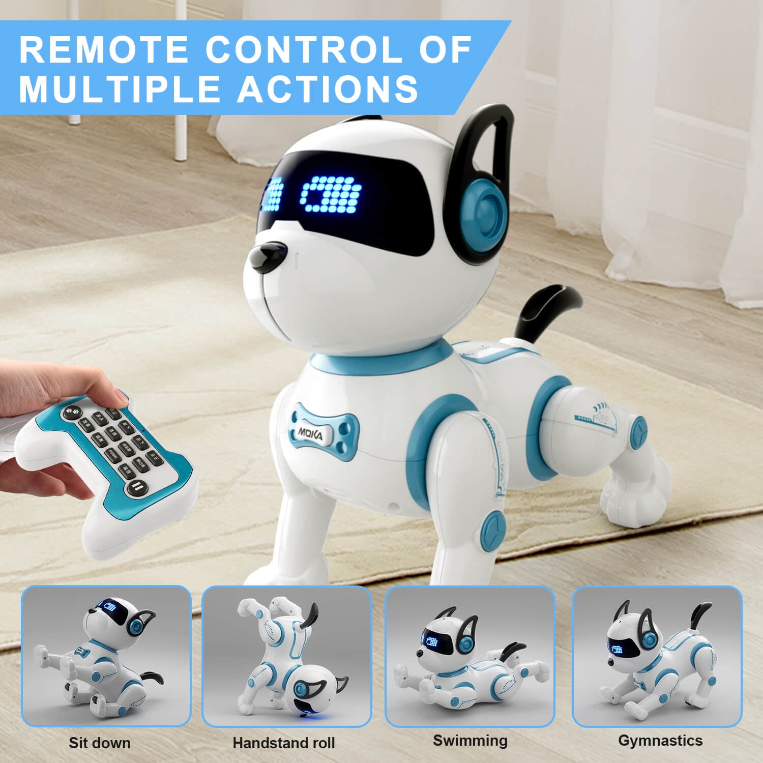 Jiakora Remote Control Robotic Dog - Electric Dog Pet Toy with Touch Function, Dancing, Singing, Rechargeable Smart Animal Toy with 2 Battery - Birthday Gift for Kids Ages 3+