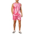 thumbnail image 2 of INSPIRE CHIC Holographic Tank Top and Shorts Set for Men's Party Disco Metallic 2 Pieces Outfits M Pink, 2 of 5