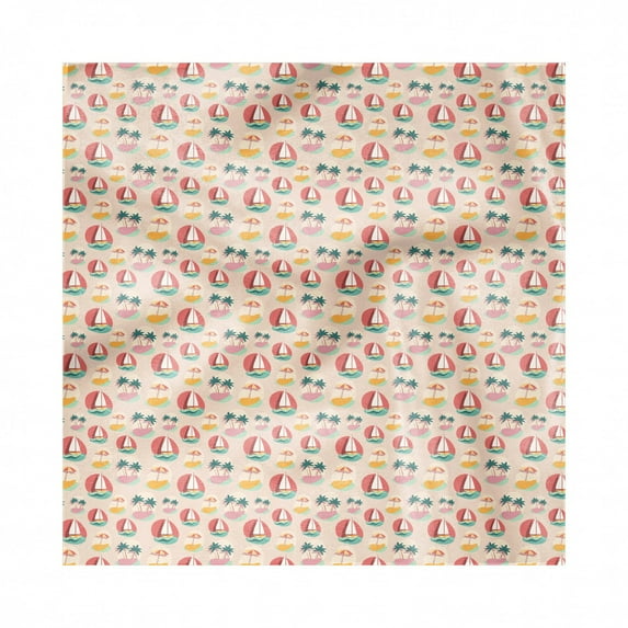 Graphic Beach Decorative Napkins Set of 4, Repetitive Summer Nautical Pattern with Sailboat Palms and Parasol, Silky Satin Fabric for Brunch Dinner Party, 12", Pale Peach Multicolor, by Ambesonne