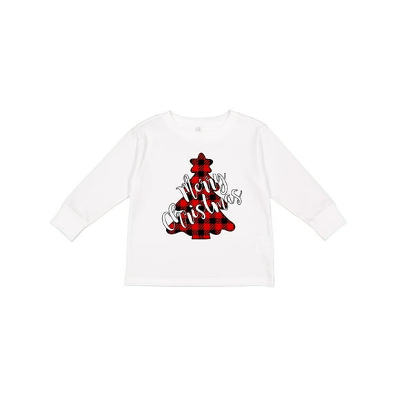 Inktastic Red Buffalo Plaid Christmas Tree Boys or Girls Long Sleeve Toddler T-Shirt