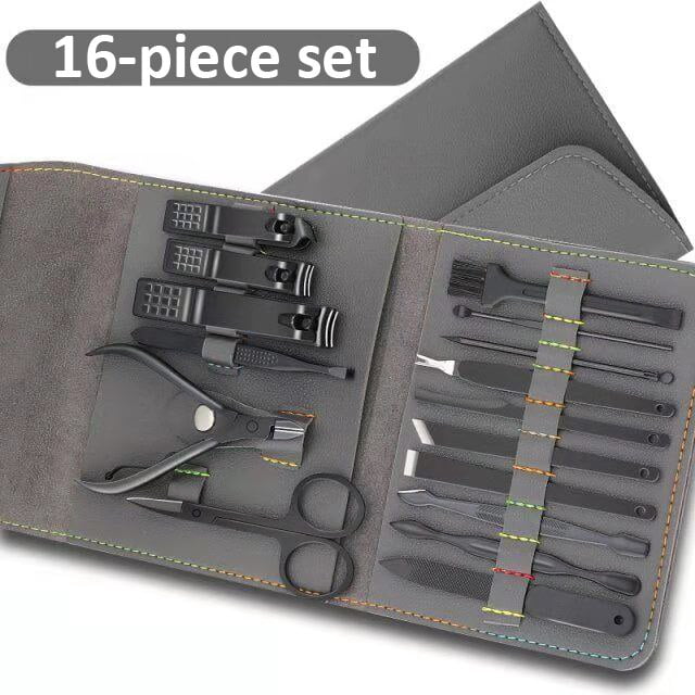 Juego de manicura 16 en 1, juego completo de pedicura profesional de acero inoxidable con estuche portátil de cuero, Idea de regalo
