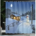 thumbnail image 4 of Ambesonne Winter Shower Curtain, Rustic Wood Cottage, 69"Wx84"L, Blue White, 4 of 5