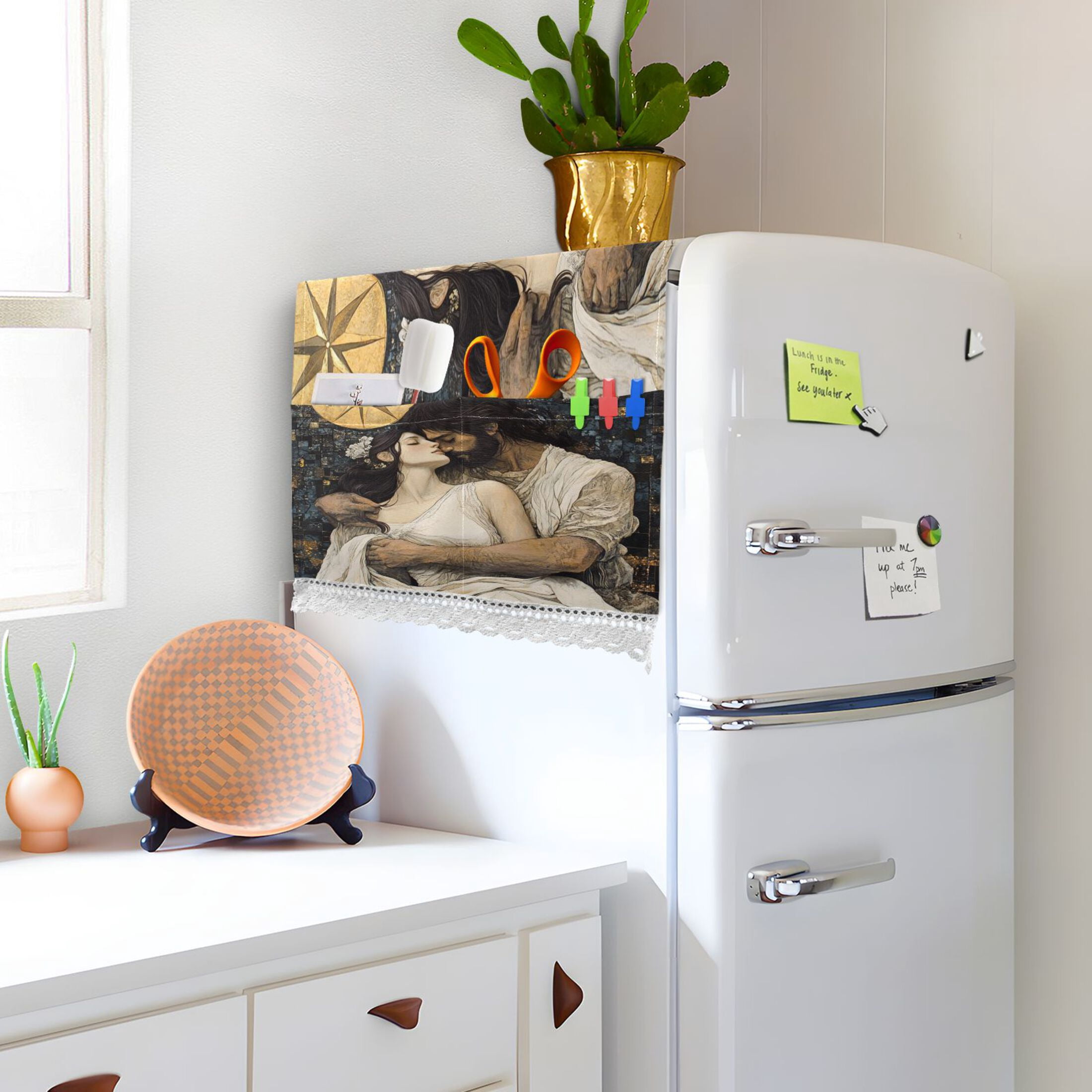 The Star and The MaidenWasher and Dryer Covers Dust-Proof and Oil Resistant Fridge Cover with 4 Storage Pockets Washing Machine Top Cover for Laundry Kitchen Home 51.2 x 22 In