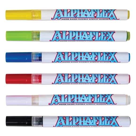 Alpha6 AlphaFlex Textile and Leather Paint Markers - Assorted Colors, 1 mm, Set of 6
